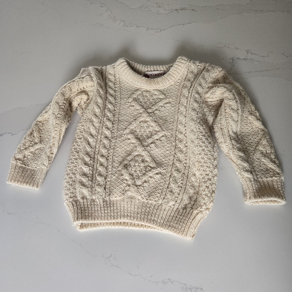 Vintage Other - Vintage 100% Wool Aran Fishermans Irish Toddler Sweater Cable Knit Cream 24 Mos